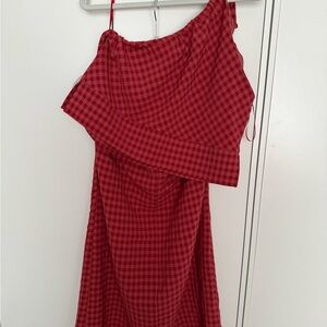 Free People Red Gingham One-Shoulder Skirt Set